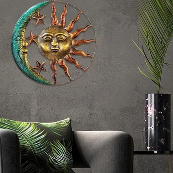 Perete de Metal Art Decor Creativ Sun Moon Statuie Agățat Ornamente de Decor pentru Casa Living Gradina din Fonta Perete de Metal