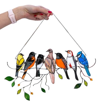 Păsări Ornamente Clopoteii de Vant de Păsări pe un Fir de Înaltă Colorate Suncatcher Fereastra Panou de Pasăre Serie Pandantiv Cadouri pentru Iubitor de Pasăre