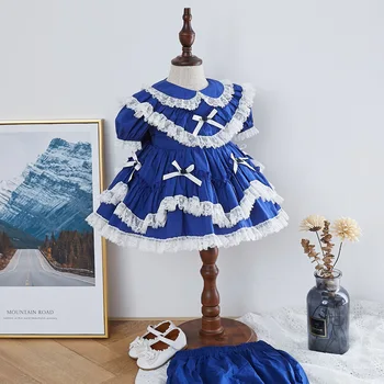 2 BUC Fetita Vară Lolita Rochie de Printesa pentru Ziua de nastere Fata Rochii de Partid 2021 Copii Albastru Vintage spaniolă Mingea XW005