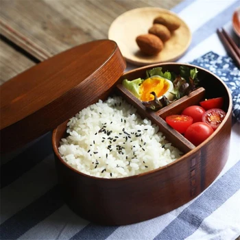 Stil japonez Cutii Bento 3Grids Lemn Caseta de Prânz Portabil Picnic Copii, Elevi Container pentru Alimente Accesorii de Bucatarie