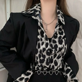Tricouri Femei Spring Vintage de Turn-down Guler Elegant de Imprimare Negru Lungă Maneca Cămașă Îmbrăcăminte de protectie solara Birou Elegant Ins