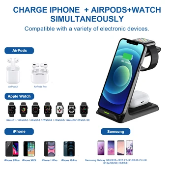 TKEY 3in1 Smartphone Încărcătoare fără Fir Suport 15W Încărcare Rapidă de Inducție Pentru iPhone 12 Pro Airpods 2 Apple Watch 5 4 Încărcător
