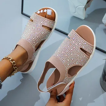 Vara Femei Sandale Casual Platforma Sandalias Cristal Open Toe Slip-On Solid Apartamente Chaussure Femme Pantofi de Plaja pentru Femei 2021