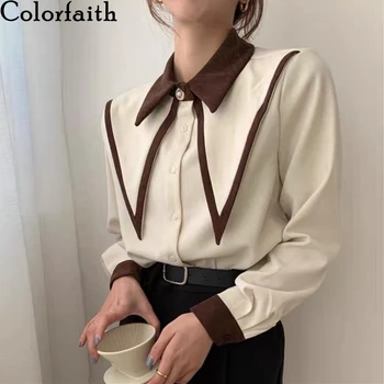 Colorfaith Noi 2021 Femei Primavara-Vara Bluze Camasi Stil coreean Singură Pieptul de Epocă Supradimensionat Sălbatice Birou de Top Lady BL2826