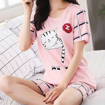 Femei Drăguț Sleepwear 2 BUC Shirt și pantaloni Scurți de Pijama Set Imprimare Pijamale Desene animate Lenjerie Intima Pijamale Casual Homewear en-gros