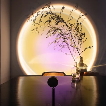 Nou Apus de soare, Proiector Lampa Curcubeu Atmosfera Romantica a Condus Lumina de Noapte Acasa Cameră Etapă Tavan Decor de Perete USB Lampă de Masă