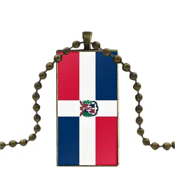 Pentru Nunta Republica Dominicană Pavilion Bijuterii Vintage Bronz Placat Cu Cabochon De Sticlă Cravată Lung Pandantiv Dreptunghi Colier