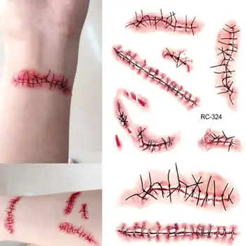 Corp Machiaj Tatuaj Autocolante Realiste Cusute Leziuni Non-toxice de Lungă Durată Halloween Teroare Tatuaj Temporar Autocolante Amuzante