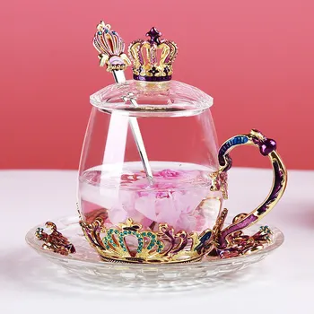 Noul Email de Cristal de Sticlă Cana Cana cu Lingura Acasă de înaltă rezistență la temperatură Drinkware Ceai de Flori Ceașcă de Cafea cadou Cești de ceai