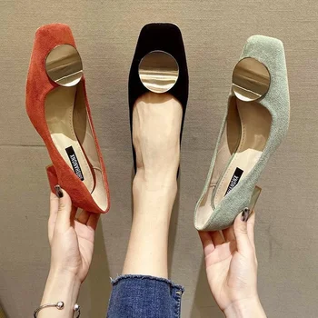 2021 Primăvară Nouă Femei Singure Pantofi de Moda Cap Pătrat de Metal Cataramă pantofi cu Toc pentru Femei Moale Confortabil Gros Femei Pantofi