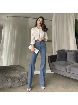 2021 Primăvară Noua Moda Alb Bluza Buton-Up Bluza Elegant All-meci Colecta Talie Femei Tricou Casual Slim cu Maneca Lunga Top