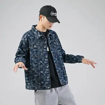 Jacheta Barbati primavara toamna îmbrăcăminte Mens Uza Noi 2021 Jacheta Denim pentru Bărbați Haina StreetStyle Hip hop Bandană Model Paisley