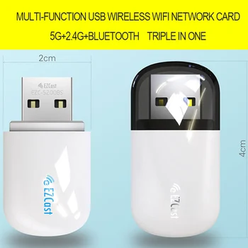 USB Mini Adaptor WiFi 2.4 G/5G Dual Band, Bluetooth-compatibil Adaptor de Rețea fără Fir pentru PC-ul Desktop FKU66