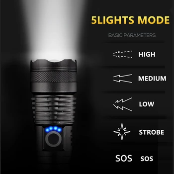 CREE XHP50/XHP70 USB de Încărcare în aer liber Vânătoare Lanterna LED-uri 26650 Puternic cu Zoom de Camping Lumini de Mare Putere Lanterna Tactice