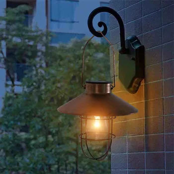Vintage Solara Felinar Lampa în aer liber Agățat de Metal Lumini Solare cu Păstorul Cârlig & Edison Becul pentru Grădină, Curte, Terasa Proch Decor