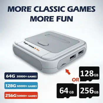 Super Consola X-pro Joc Consola TV, Jocuri Video Caseta Retro Joc de Jucător, 256G, Gamepad Wireless Cu 50000+ Jocuri,KODI 2 Jucatori