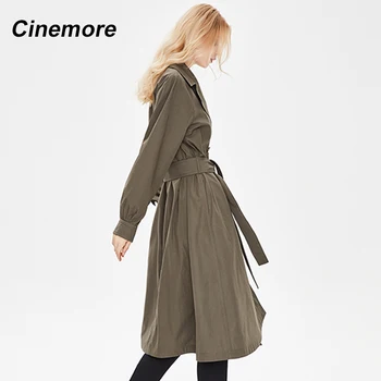 Cinemore Femei Chic Trench Casual Femei Lungă Îmbrăcăminte Vrac Palton Centura de Moda două rânduri Canadiană 92231-1