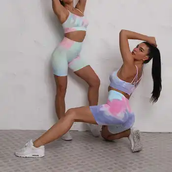 Giyu Sport Culturilor Sus Pantaloni Scurți Seturi Tie Dye Două Bucata Set Pentru Femei Trening 2021 Vara 2 Bucata Set Tinute Streetwear Joggjing Femme