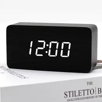 12/24H LED-Ora/Data/Temperatura de Afișare Lemn Digital Ceas cu Alarmă Snooze Control Sunet Ceas Electric