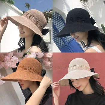Simplu Pliabil Margine Largă Floppy Fete Pălărie de Paie Pălărie de Soare pe Plaja Femei Pălărie de Vară UV Proteja de Călătorie Pac Doamna Capac de sex Feminin