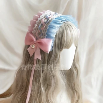 Roz Albastru Violet Lolita Banda de Păr Hanasakeru Cherry Ceai Lolita Pălării și Ac de păr Lo Păr Accesorii Originale Ac de păr