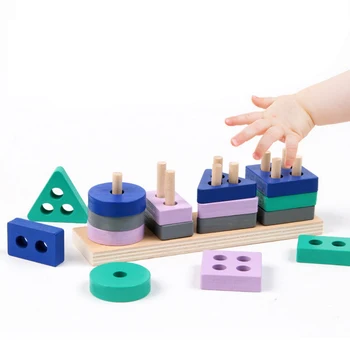 Copiii Montessori Jucărie din Lemn Blocuri de Învățare Timpurie Jucarii Educative Culoare Geometrie Forma de Meci Copii Puzzle Jucării