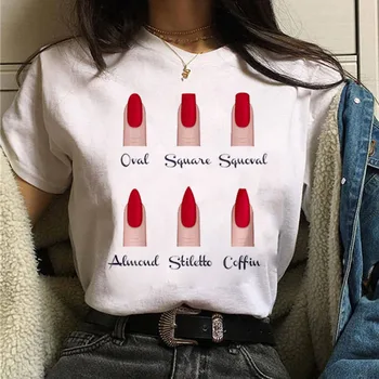 Femei t Shirt Personalitate de Unghii de Arta de Imprimare Tricou Distracție de Vară cu mâneci Scurte Harajuku Femei T-Shirt ' 90 Fete Tee de sex Feminin Topuri Tee