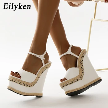 Eilyken Dimensiune 35-42 Alb Sandale Pentru Femei De Moda De Vara Deschis Deget De La Picior Glezna Cu Cataramă De Curea Platforma Tocuri Pană Doamnelor Pantofi Rochie