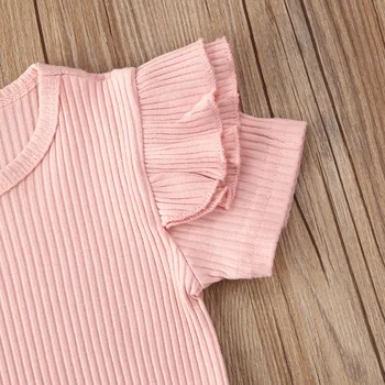 Nouă Copii Copilul Fetita Vară Florale Haine 2 BUC tricou+pantaloni Scurți Volane Fete Haine Set Sunsuit