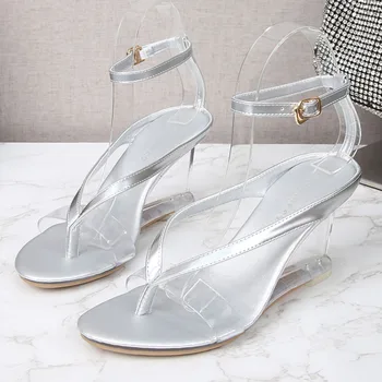 Voesnees Femei Sandale 2021 Moda de Vara Noi Flip-Flops, Sandale Office 8CM Transparent Pene Sexy Model de Catwalk Show Pantofi
