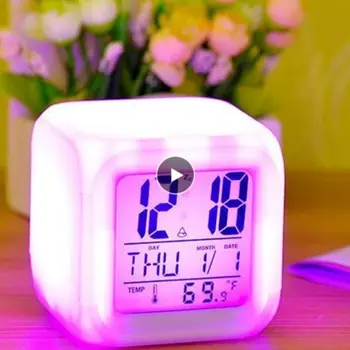 Digital cu LED-uri Stralucitoare Ceas Deșteptător 7 Culoare Multi-Funcție Dormitor Copii, Ceas Deșteptător Termometru pline de culoare Schimbătoare Ceas Electronic