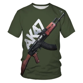AK47 Pușcă Mitralieră Pistol 3DT Tricou de Imprimare Nou pentru Bărbați T-shirt de Vară Respirabil Grafic T-shirt de Moda Oversized T-shirt