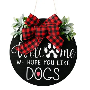 Inaugurare A Unei Case De Vacanță În Stil American Bun Venit Cununa Semn Decor Acasă Sperăm Că Vă Place Câini Cu Bowknot Rustic Rotund Pentru Fermă