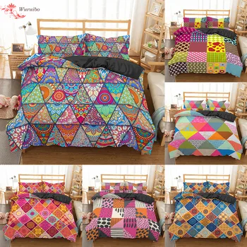 Homesky Boem 3d mângâietor seturi de lenjerie de pat de lux Mandala carpetă acopere set Pernă geometrice regina king size, Lenjerie de pat