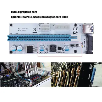 60CM VER008S PCI-E 1X la 16X PCIE Extender Riser Card + 4Pin 6pini de Alimentare SATA Interface + LED pentru BTC Miner Minier