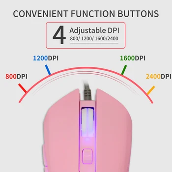 Desene animate Roz Tip C cu Fir Mouse Optic USB Mini Calculator Mouse-ul Design Gamer Stralucitoare Șoareci de Jocuri Pentru Fete Laptop 2400 DPI USB