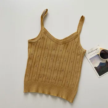 Vintage Tricotate Femei Culturilor Sus Camis Slim Solidă fără Mâneci Vară Y2k Topuri Pentru Fete 121311WTA