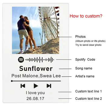 Personalizat Spotify Cod Acrilic Transparent Muzica Bord Personalizate Rama Foto Stil Aniversare de Nunta Cadou de Ziua Îndrăgostiților