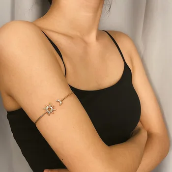 Simplu la Modă Stras Zircon Stele, Luna Manșeta pentru Braț Brățări pentru Femei Reglabil Geometrice Brațul Lanț de Bijuterii Cadou XR2267