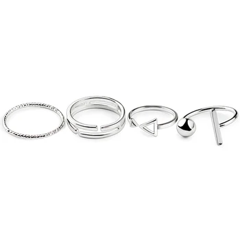 4 Buc/Set Stil Coreean Inele Metalice Simple Deget Inelul De Argint De Culoare Reglabil Pentru Femei Cadouri
