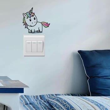 Desene Animate Cu Unicorn Comutator De Lumină De Culoare Autocolante De Perete Pentru Camere De Copii Dormitor Detasabil Comutator De Arta De Perete Decalcomanii De Decor Acasă