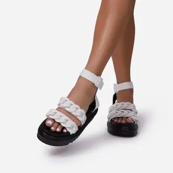 RYMOMODA Sandale cu Platforma Femei 2021 Fata Poliuretan Talpa din Piele PU Metal Decortation Brioșă Jos Pantofii Plus Dimensiunea 43