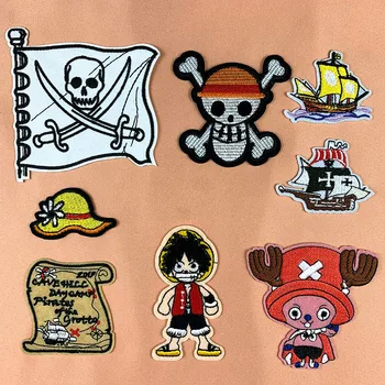 Copii Aplici Desene animate Anime One Piece Luffy Pirat Simbol Amuzant Broderie Pânză Autocolante DIY Îmbrăcăminte de Fier pe Patch-uri