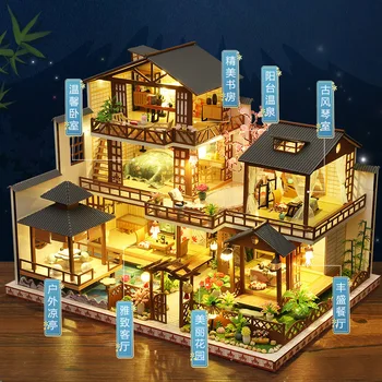 Noua Clădire în Stil Model DIY Cabana Mori Curtea de Lemn Asamblate manual Vilă Mare Jucărie Cadou Creativ Diy casă de Păpuși în Miniatură Kit