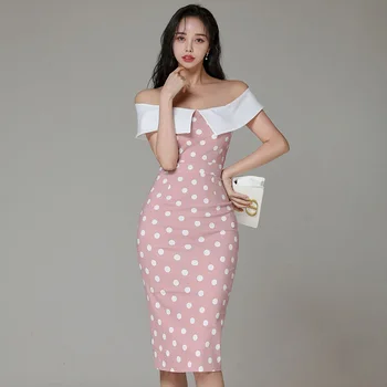 Vara roz rochie strans-o singură bucată coreean doamnelor Sexy de pe umăr club Midi Rochii de Partid pentru femei