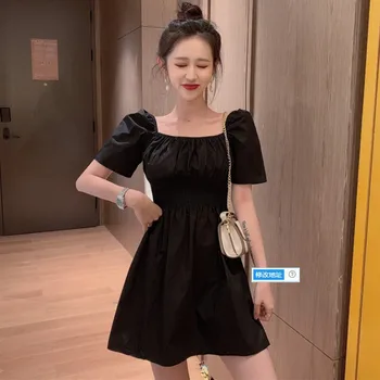 Femei rochie Mini Alb-linie Manșon de Puf de Moda Elegant, Subțire Pătrat Guler Dulce Harajuku Simplu coreea Style All-meci Nou