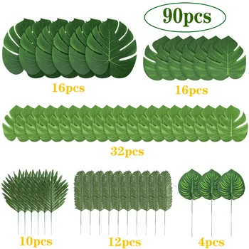 90Pcs Artificiale Plante Tropicale Monstera Frunze de Palmier Simulare Frunze Pentru Tema Hawaiian Party Decor Acasă Grădină Fals Frunze