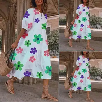 Femei Rochie de Vara Boem Puff Sleeve Print Floral Petrecere Maxi Rochie Lunga 2021 VONDA Casual Cutat Vestido Largi, Halat de Femme