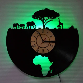 Disc de vinil 3D Ceas de Perete Animal din Africa de Ceas Retro Lumina de Noapte Ceas cu Control de la Distanță Lampă Acasă Decorare Accesorii