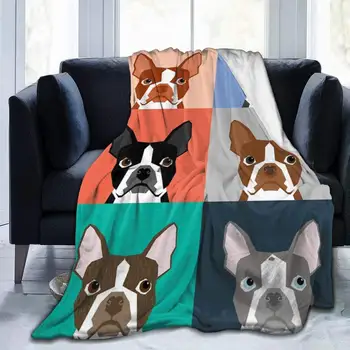 Boston Terrier Câine de Desene animate Pături și Aruncă Lumină Moale Greutate Pătură pentru Pat, Canapea si Camera de zi Potrivit